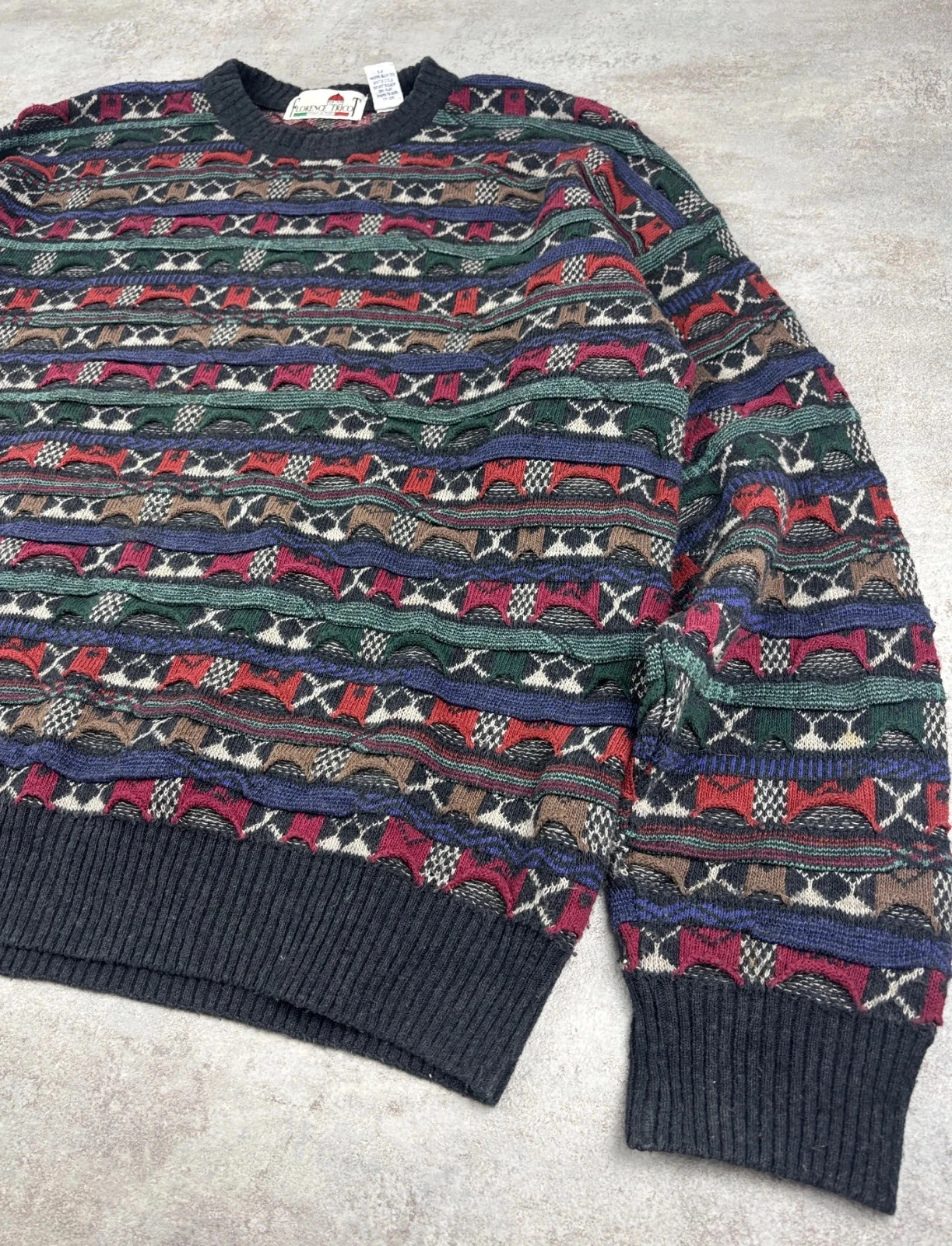 Coogi Style Florence Sweater Round Neck Textured Geometric Pattern Multicolor Vintage | Size XL – photo 3